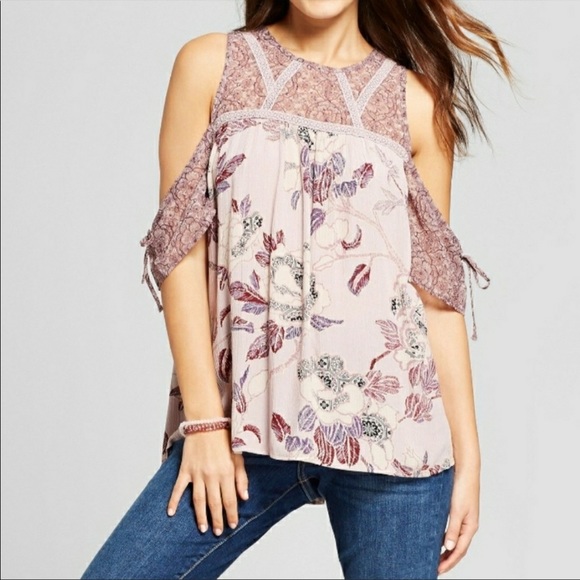 Knox Rose Tops - Knox Rose Cold Shoulder Boho Crochet Tie Top L